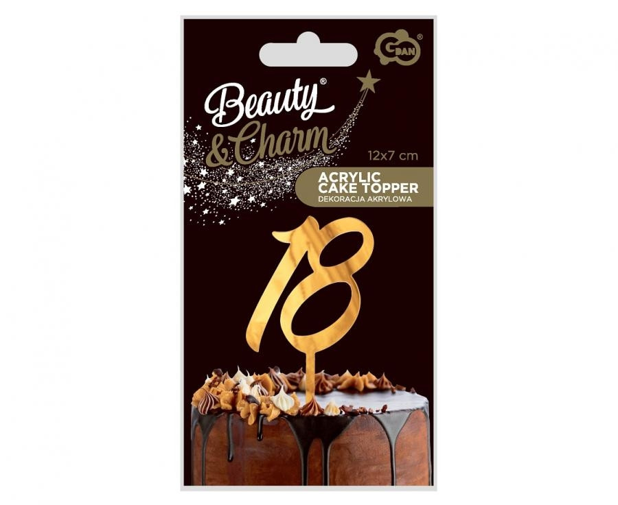 Dekoracja akrylowa B&C na tort 18 złota 12x7cm PF-DA18 Godan
